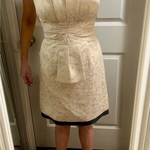 BCBG Cream and Gold Spaghetti Strap Cocktail Party Dress with Black Trim